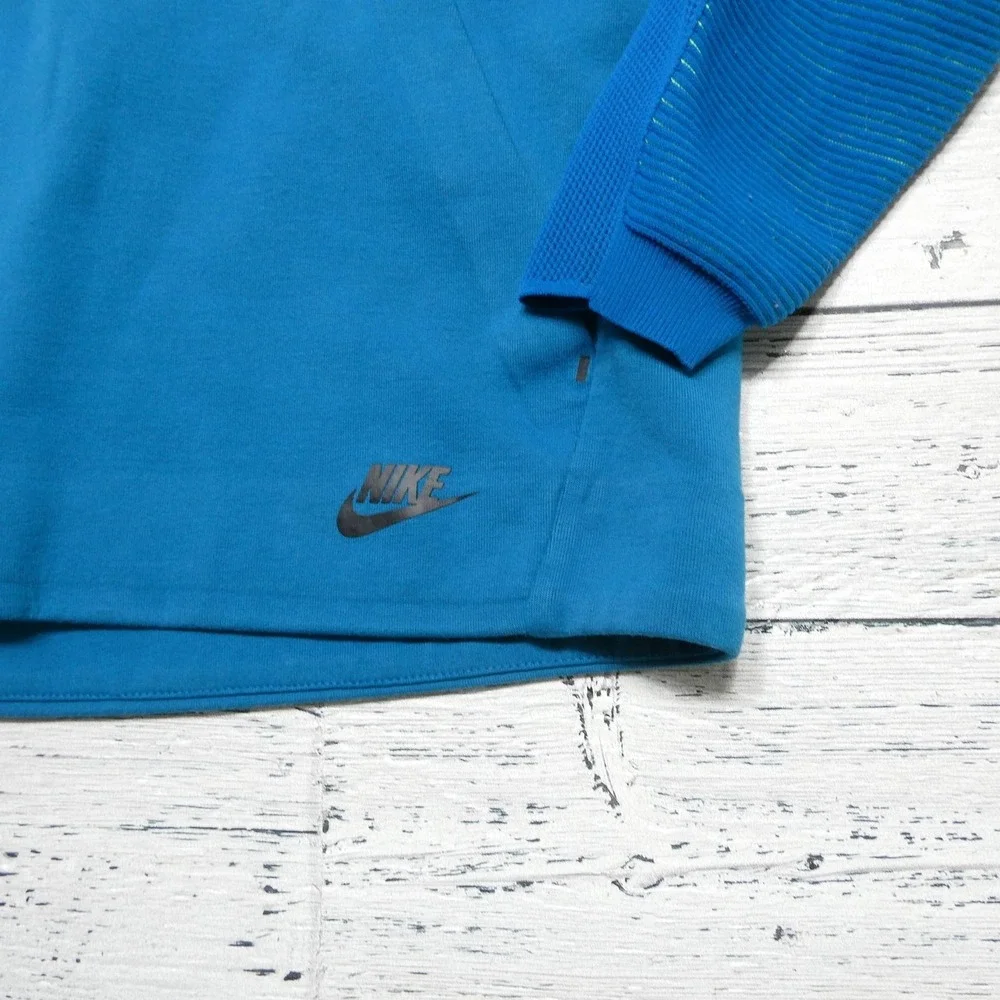 Nike Hoodie Sweatshirt Mens Large Blue 1/2 Zip Striped Sleeves Fleece Pullover
